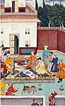 4一场宴会,其中有一只1507年Mirzas送给Babur烤鹅,这幅微型画创作于约1590年