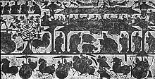 楼阁人物车骑画像石(东汉),1980年山东嘉祥宋山村出土