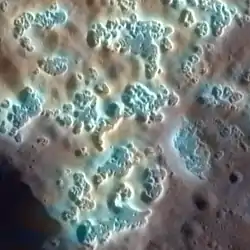 水星上的“凹陷”,颜色已被增强,图像宽度7公里。
