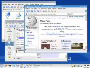 KDE 3.5运行Kontact个人信息管理套件和Konqueror文件管理器。