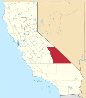 Map of California highlighting Inyo County