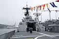 從巡防艦西寧（PFG-1203）直昇機甲板前望機庫。