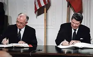 Gorbachev and Reagan sign the INF Treaty