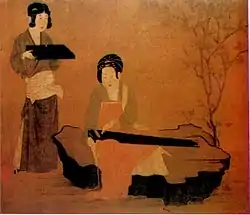 中國畫中的茶盤,調琴啜茗圖,唐周昉所繪