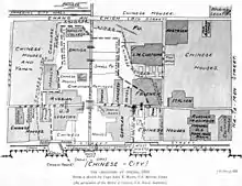 1900年前后的使馆界。图中可见“CANAL FROM IMPERIAL”,即御河。