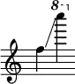 {
\new Staff
\with {
\omit TimeSignature
}
{
f'' \glissando \ottava #1 c'''''
}
}